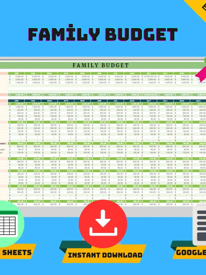 Family Budget Template, Google Sheets Budget Planner, Digital Download, Easy-to-Use Finance Tracker for Household & Family Expenses