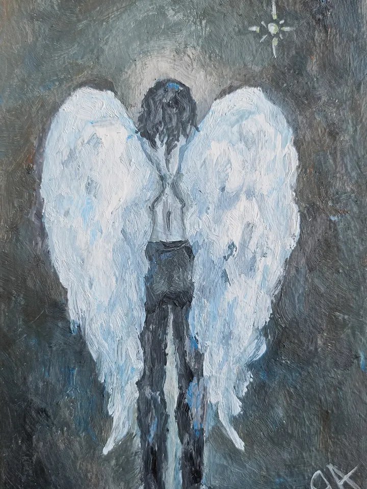 Angel in the darknes |Oil painting|10×15 cm