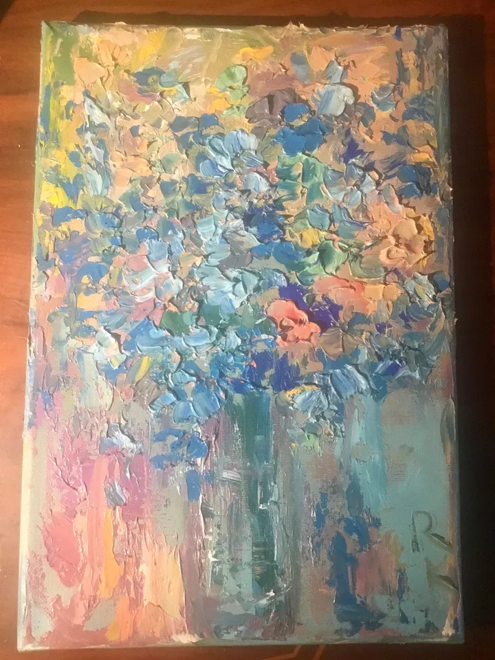 Original oil impasto style textured diptych, set of 2 impressionistic floral painting on canvas,oil painting wall art,unique gifts