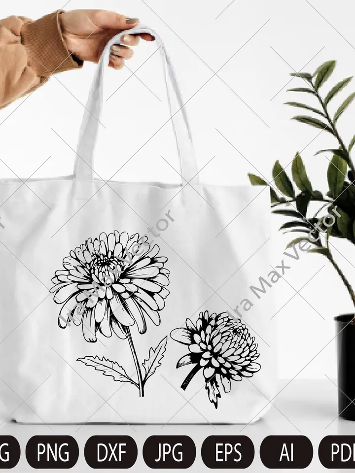 Chrysanthemum Clipart/Line Chrysanthemum Clipart/Autumn Flower/Flower Line Art/Floral Clipart/Hand Drawn Flower Clipart/Line Flower/Garden
