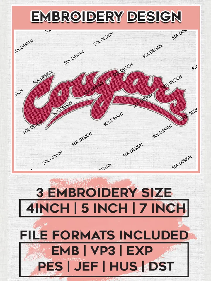 NCAA Cougars Football Team Word Logo Embroidery Design Files, NCAA Washington State Cougars Machine Embroidery, NCAA Teams, Game Day, 3 sizes, NCAA Machine embroidery designs, Digital Download