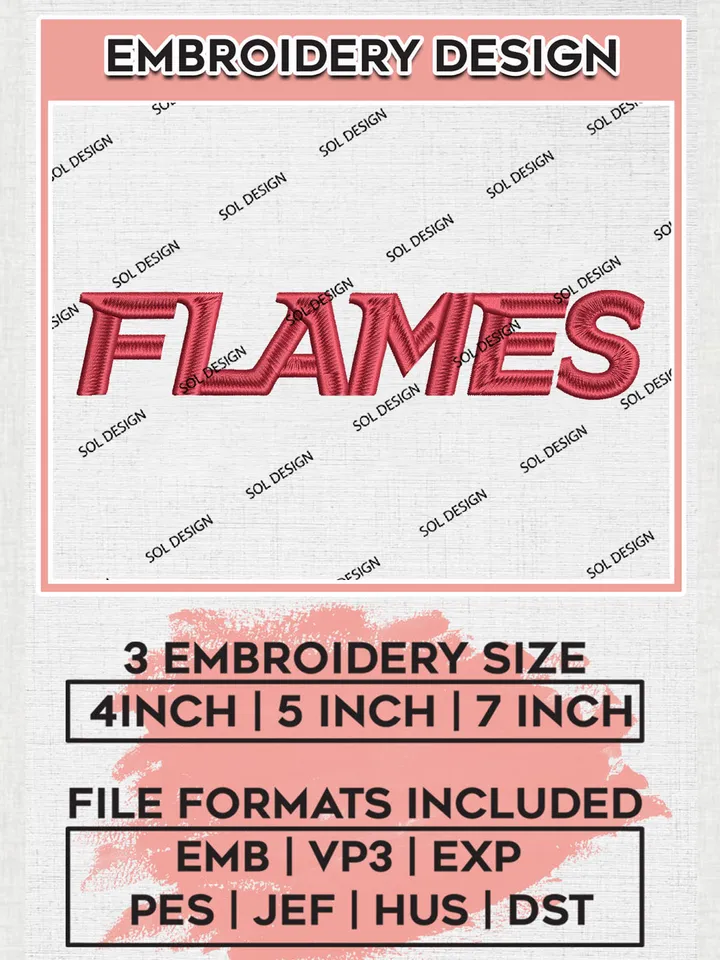 NCAA Flames Football Team Writing Logo Embroidery Design Files, NCAA Liberty Flames Machine Embroidery, NCAA Teams, Game Day, 3 sizes, NCAA Machine embroidery designs, Digital Download