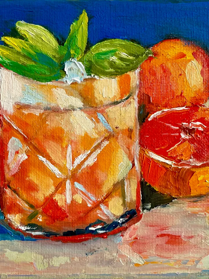 Lemonade cocktail Still Life Painting on Canvas Original Orange Juice Drink Wall Art Bar Cart Decor 6"x6"