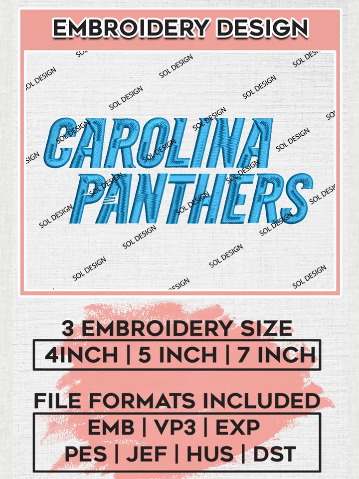 Carolina Panthers Wordmark Logo Embroidery Designs, NFL Panthers, NFL Embroidery Designs, NFL Carolina Panthers Machine Embroidery Design, Digital Download