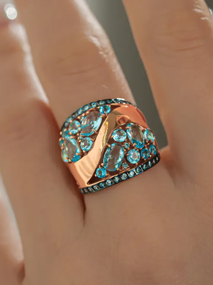 Ring Silver gold plated 925 assay value with topaz