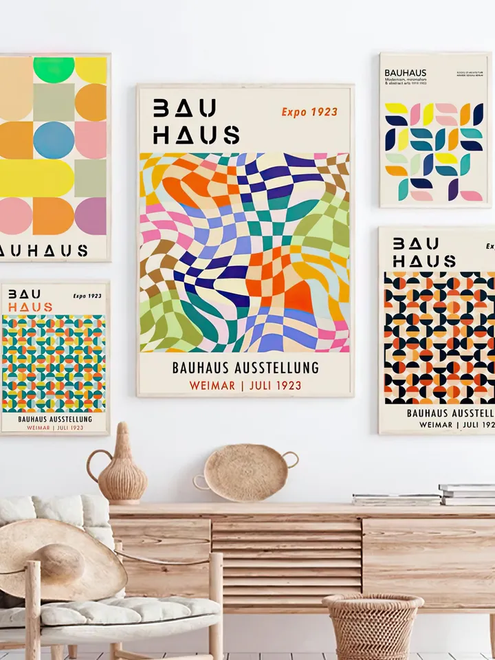 Bauhaus poster set of 8 premium printable wall art prints mid century modern minimalist abstract geometric bundle digital download poster