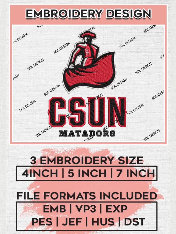 NCAA CSUN Matadors Team Logo Machine Embroidery Design, NCAA Cal State Northridge Matadors Team Design Design files, NCAA Team Embroidery Designs, NCAA Machine Embroidery Designs, Digital Download