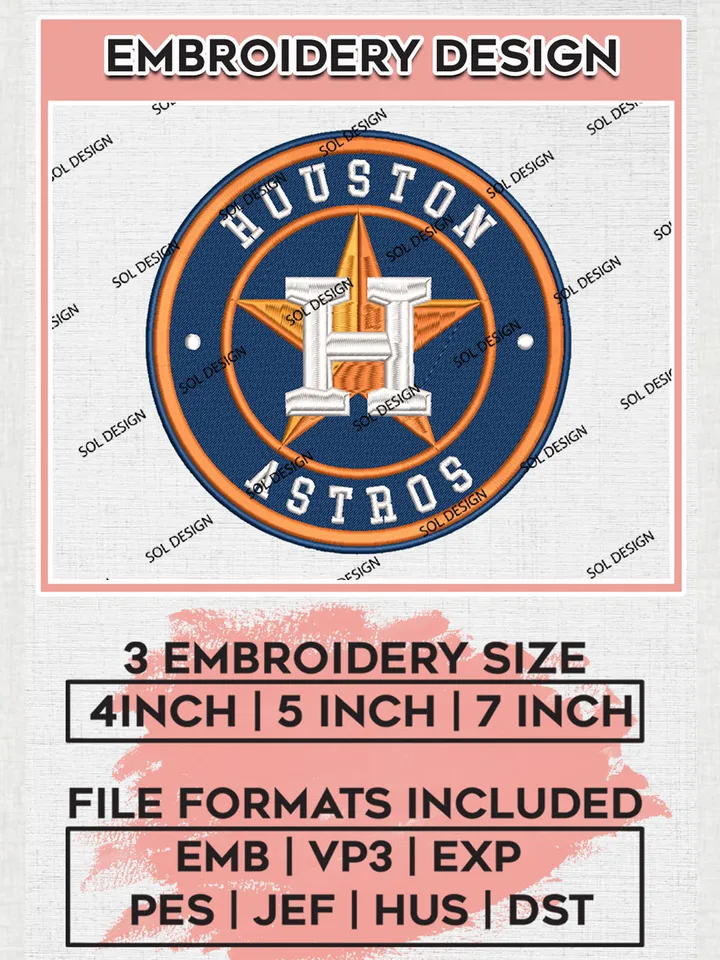 Houston Astros Team Logo Embroidery Design, MLB Team Embroidery files, Houston Astros Baseball Team, Astros Team, Digital Download