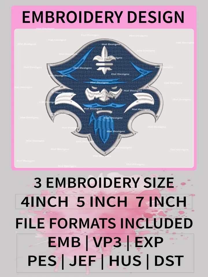 NCAA New Orleans Privateers Embroidery File, 3 Sizes, 6 Formats, NCAA Machine Embroidery Design, NCAA Logo, NCAA Teams