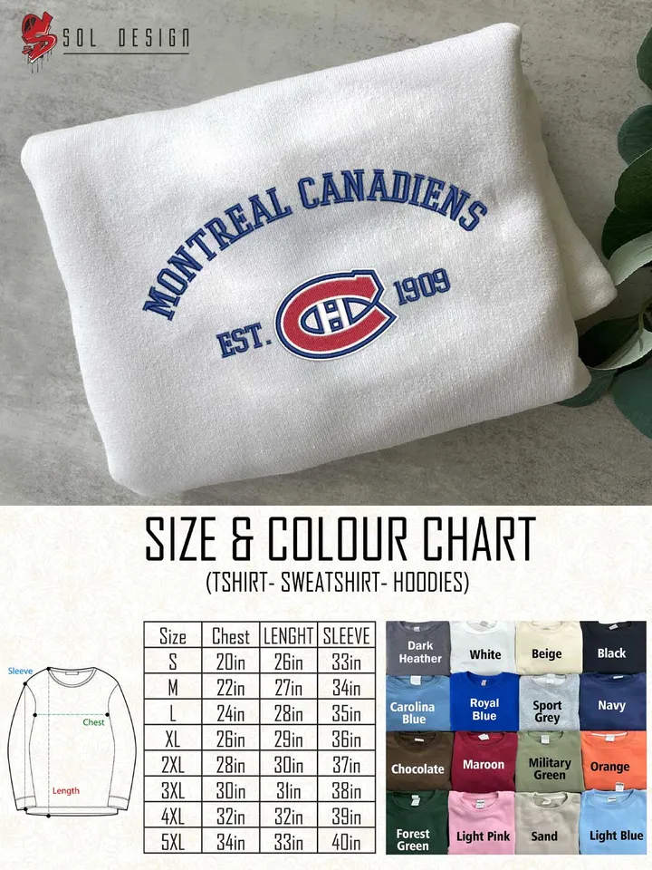 Montreal Canadiens Est 1909 Embroidered Sweatshirt, NHL Team Embroidered Sweater, NHL Montreal Canadiens Shirt, Hockey Team Embroidered Hoodie, Unisex Crewneck, NHL Hockey Team Fan Gift Tee