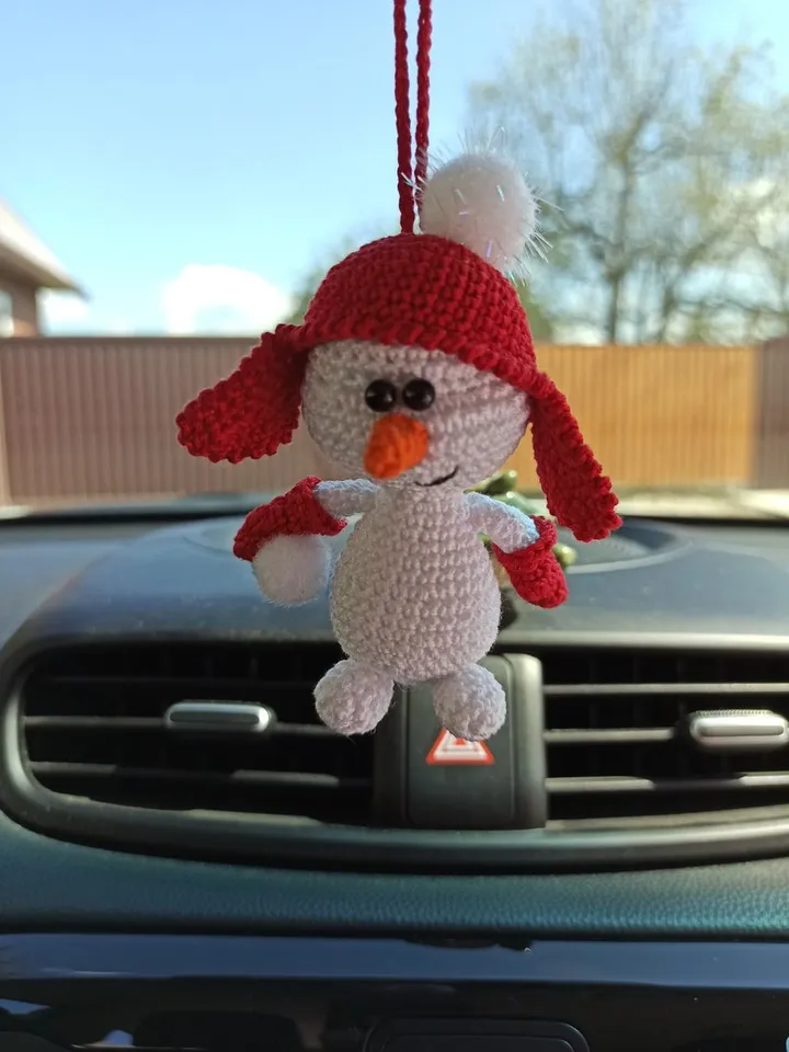 Xmas home decor, Xmas car decoration, Xmas tree ornaments, crochet snowman,