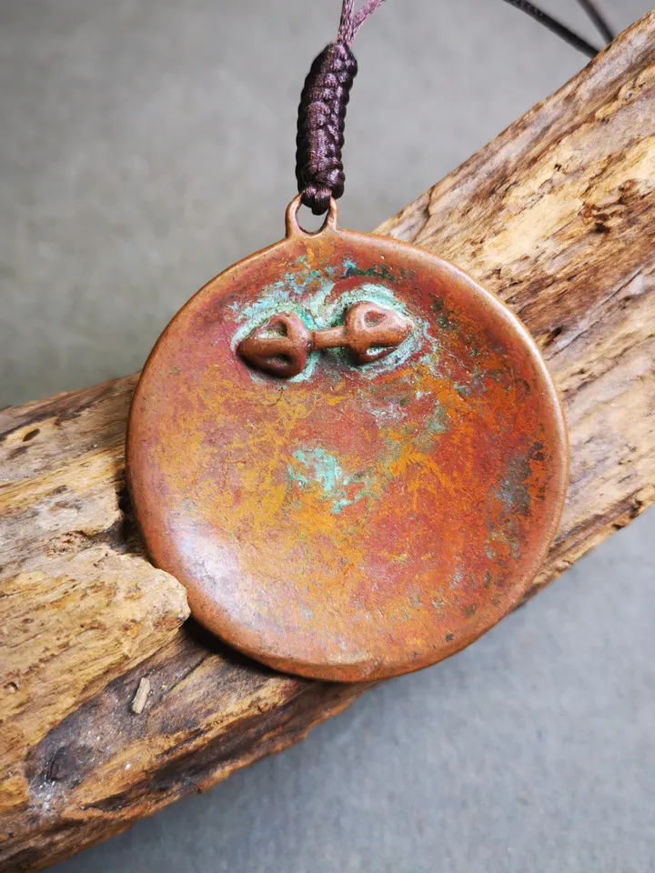 Gandhanra Acient Tibetan Buddhist Amulet,Melong Mirror, Calendar Badge,SIPAHO(srid pa ho),Unique 2 Sided Pattern