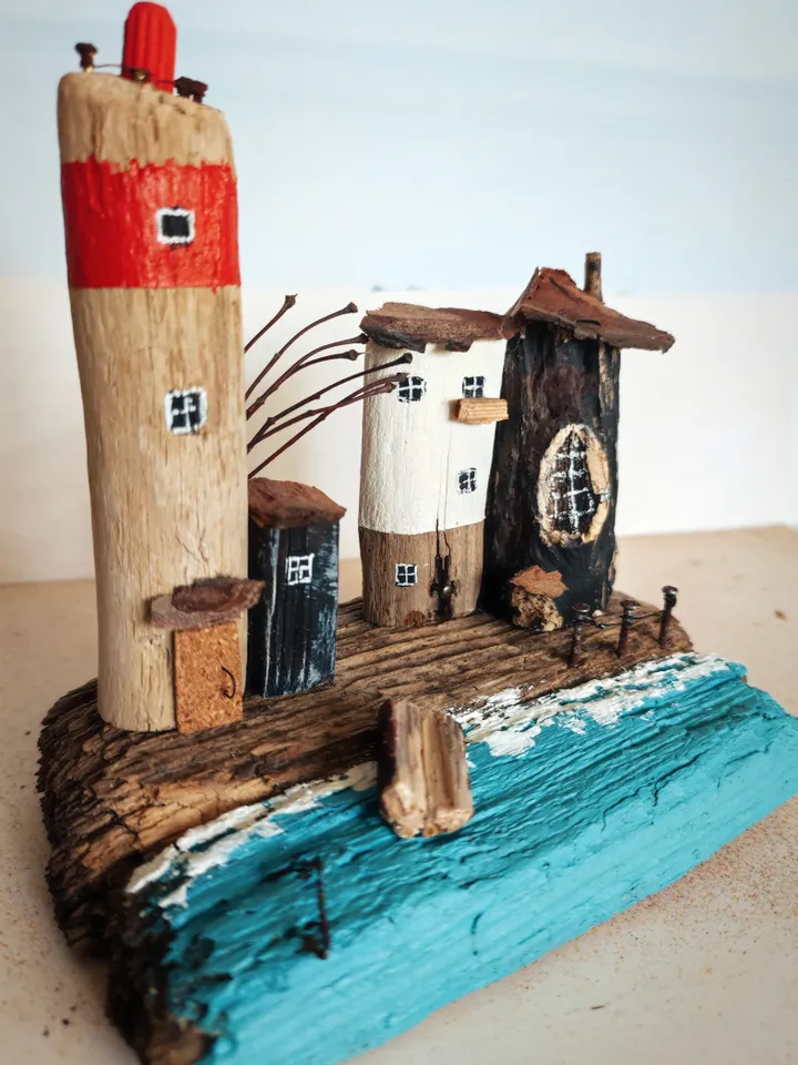 Driftwood Art Houses for Interior Town by the Sea