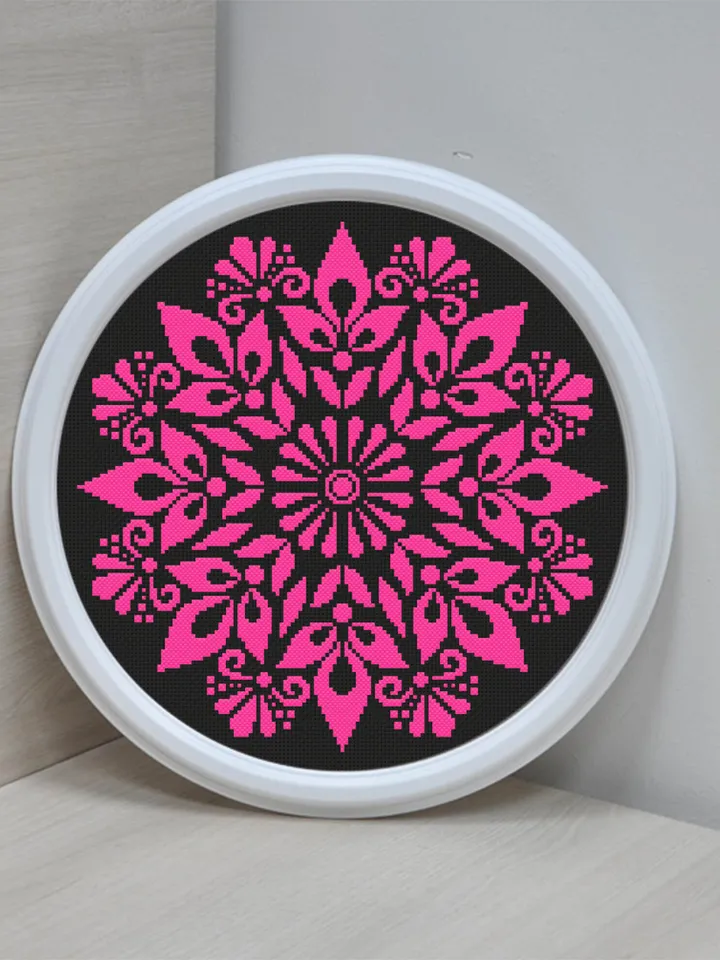 Flower mandala cross stitch pattern download PDF Mandala pattern digital Monochrome cross stitch chart Floral ornament cross stitch #M108