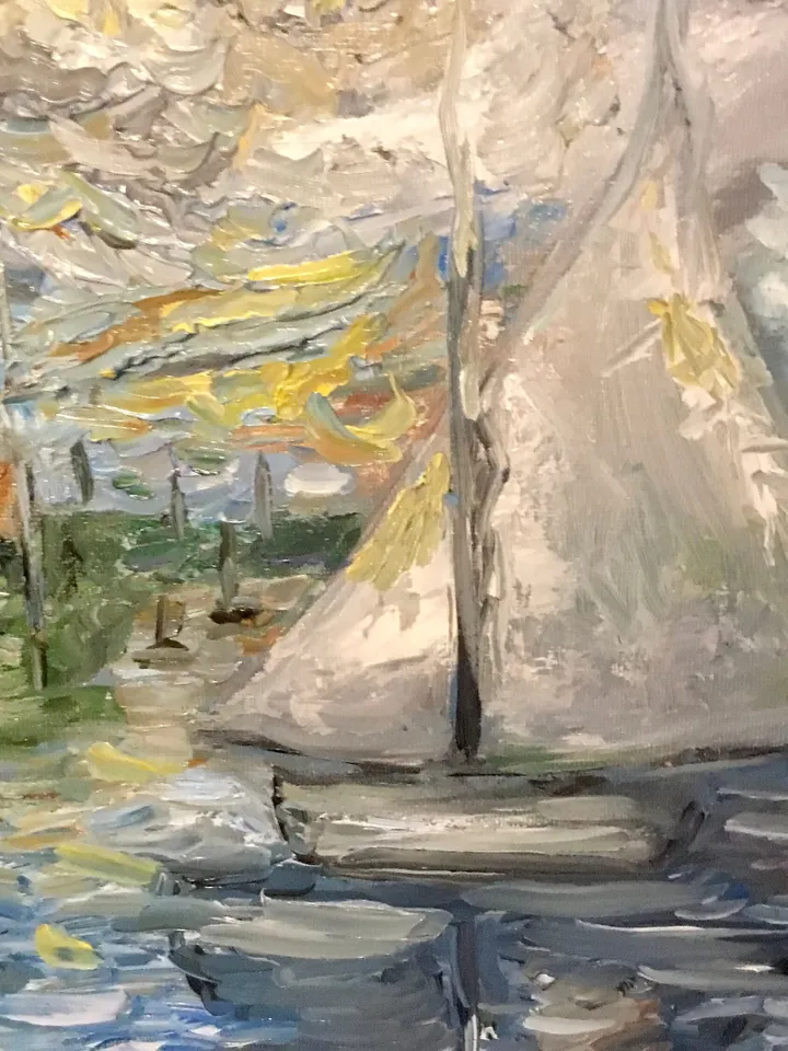 Boat on the river,original oil impressionistic style painting on canvas board,Monet inspired,handmade painting,home decoration wall hanging