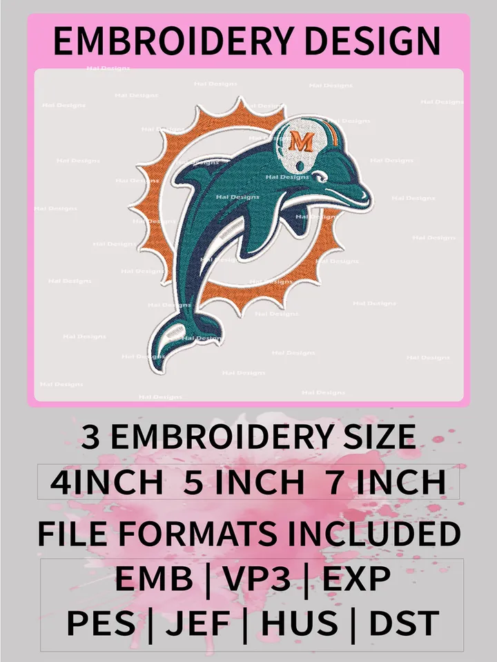 Miami Dolphins Embroidery Files, NFL Logo Embroidery Designs, NFL Dolphins, NFL Machine Embroidery Designs