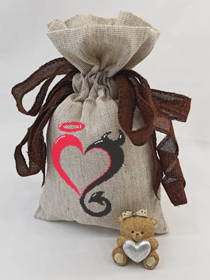 Heart cross stitch pattern download PDF Funny Valentine stitch, Heart ornament cross stitch chart, Angel and demon pattern PDF #T12