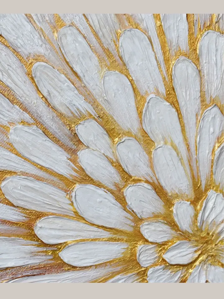 Gold and White Floral Wall Art Abstract Original Painting Textured artwork Modern wall decor