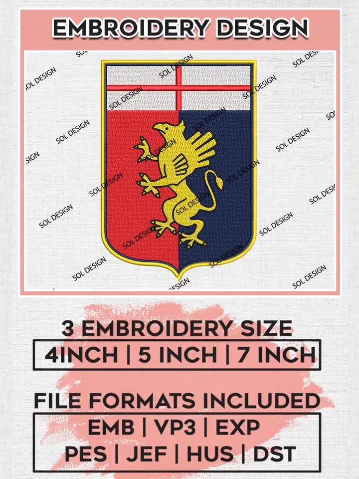 Genoa Logo Embroidery Design, Serie A Embroidery files, Serie A Genoa Teams, Football, Digital Download