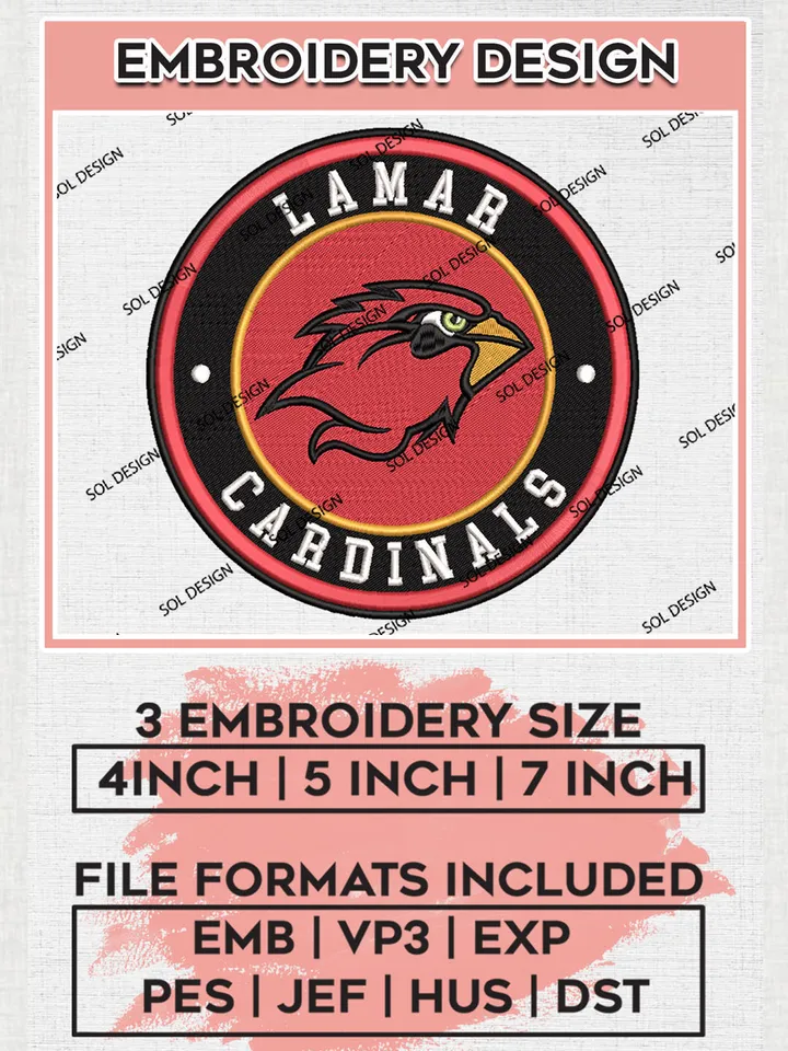NCAA Lamar Cardinals Round Logo Embroidery, NCAA Lamar Cardinals Logo Embroidery files, NCAA Teams, Machine embroidery designs, Digital Download