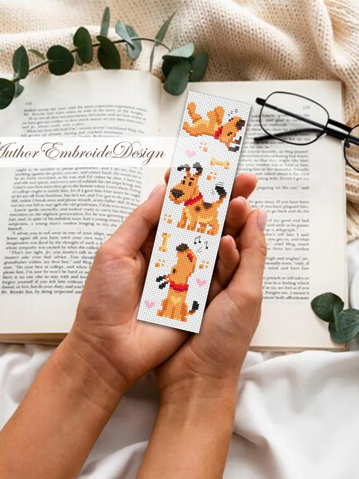 Dog bookmark cross stitch pattern PDF download Funny pet cross stitch chart, Simple bookmark pattern digital PDF, Dog lover bookmark #B463