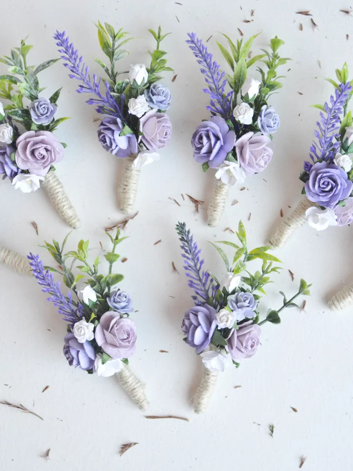 Lavender boutonniere, Purple rustic boutonniere, Pink white purple, Lavender wedding bouquet,Purple boutonniere,Lavender