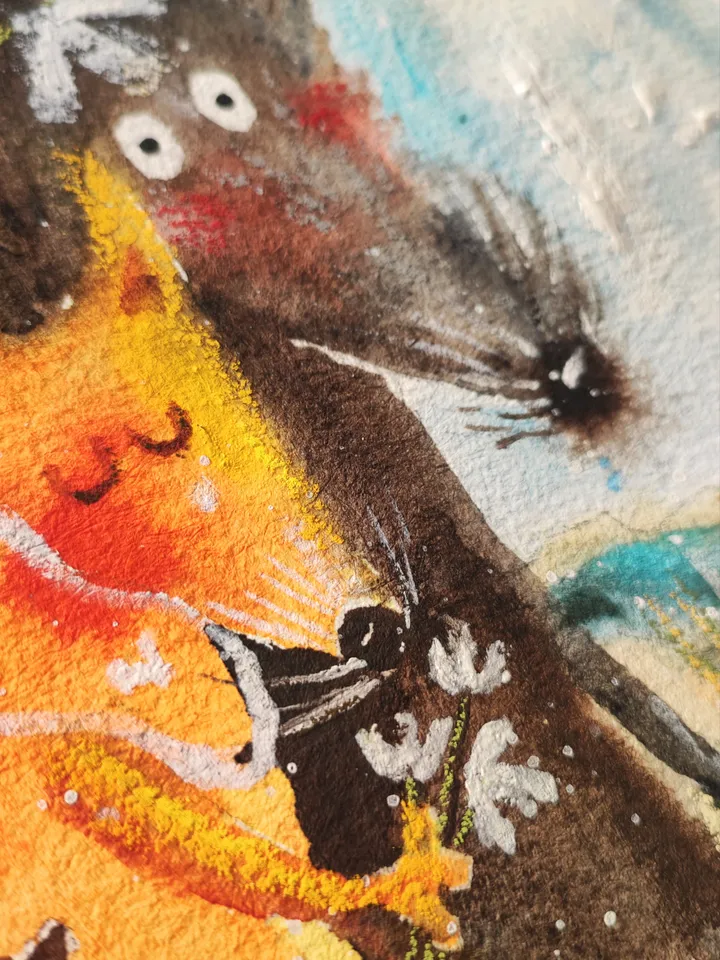 27x27cm Artwork by Julia Schigal "Spring Happiness" - watercolor, gouache, pastel