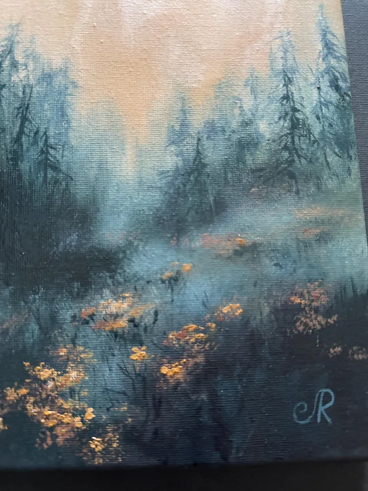Forest Oil Painting Trees Original Wall Art Foggy Forest Painting