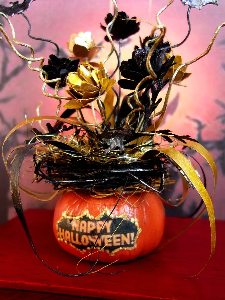 Halloween pumpkin. Festive pumpkin. Dollhouse miniature, Pumpkin with bats. Halloween. Handmade. 1:12.