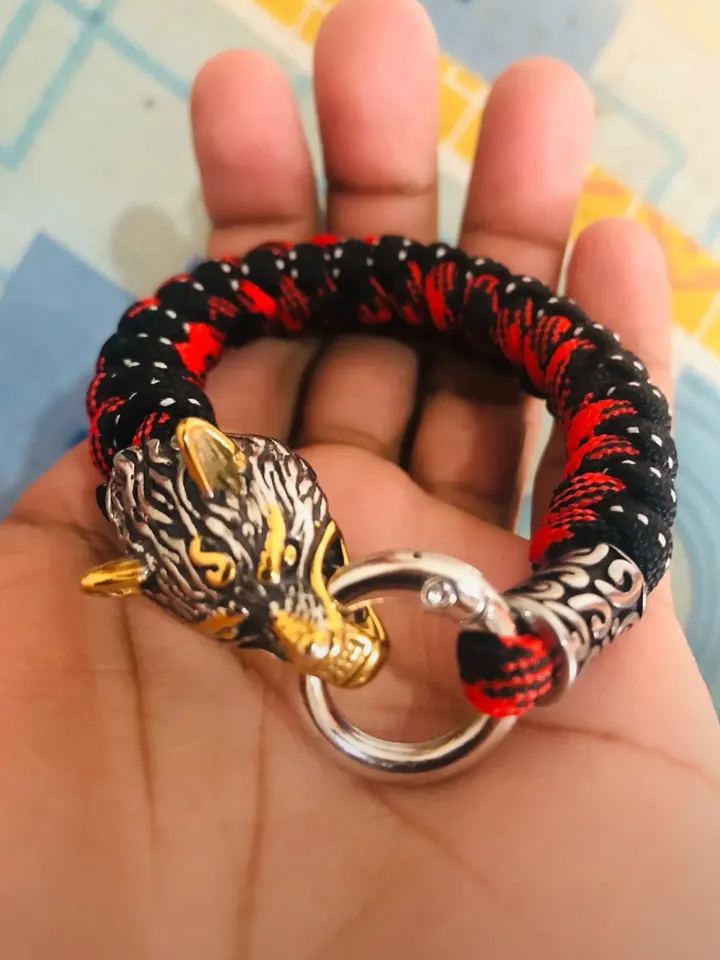 Stainless Steel Wolf Head Nordic Handmade Paracord Bracelet