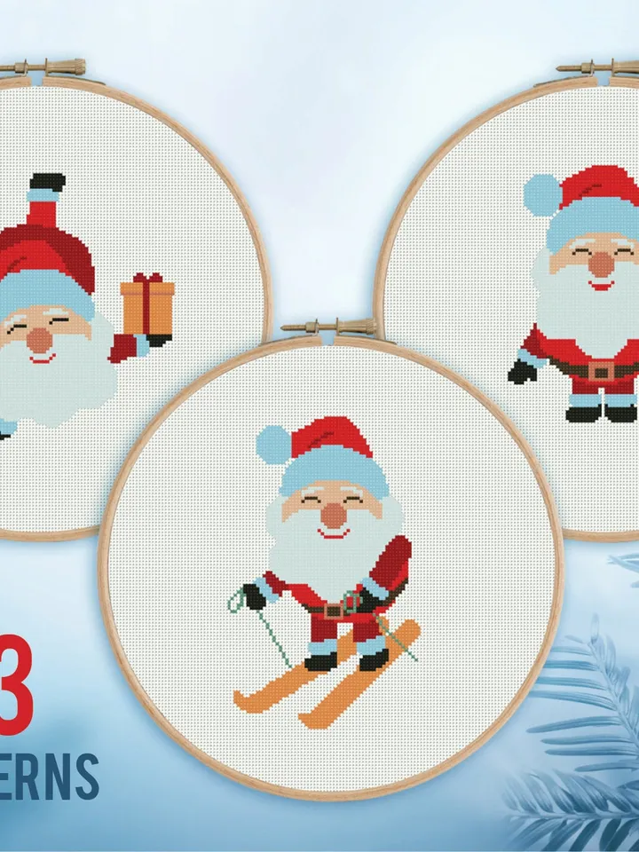 Bundle of 3 Santa Claus Cross stitch pattern | Embroidery Pattern | Instant Download | Embroidery Designs