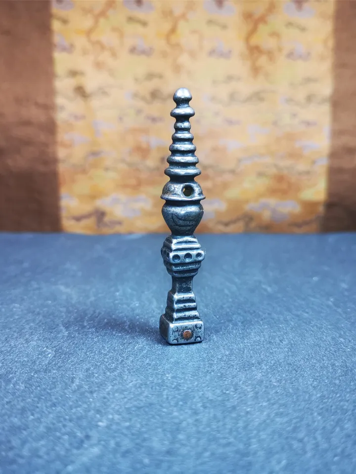 Gandhanra Handmade Tibetan Buddhist Tower Amulet,Stupa,Pagoda Pendant,Made of Cold Iron,2.56 inches
