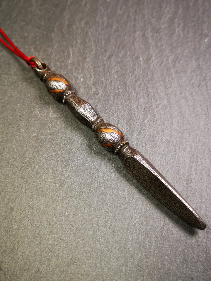 Gandhanra Handmade Tibetan Amulet ,Kila(Dorje Phurba) , Trantic Buddhism Ritual Implement Pendant,Made of Cold Iron,4.0"