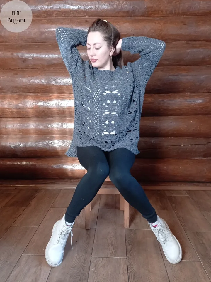 Crochet skull sweater, PDF Pattern skull, Oversized sweater, Loose crochet jumper, Crochet pattern easy