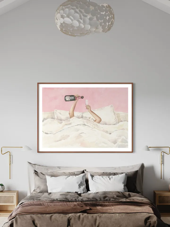 Pink Champagne Bottle Watercolor Illustration Wall Art Print, Feminine Art, Bar Decor, Cocktail Poster, Preppy Bar Cart, Apartment Decor