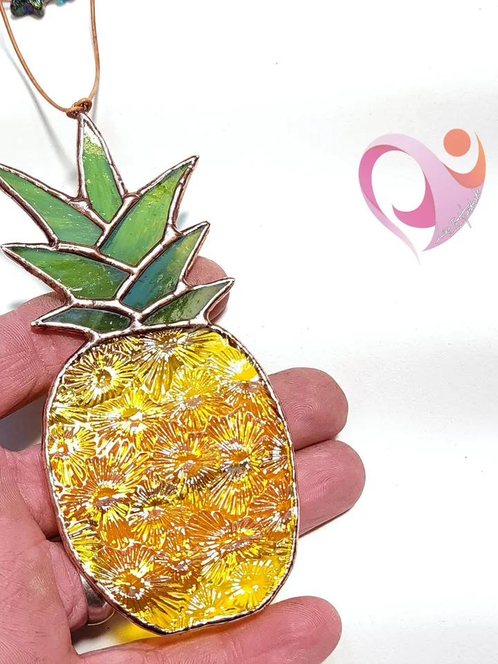 Pineapple Stained Glass Car Charm Suncatcher Rear View Mirror Accessory Fun Golf Cart Gift for Swingers
