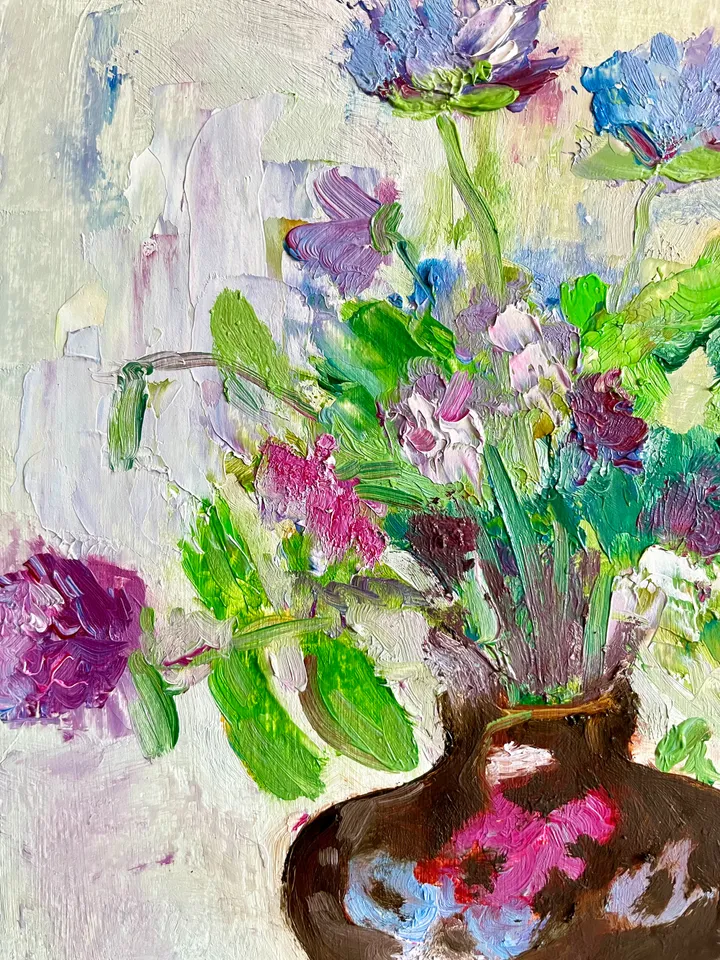 Flower Painting, Framed Original Oil painting, Wildflower Wall Art, Colorful Floral Art