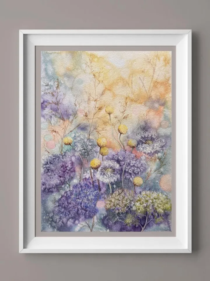 Wildflowers Original Watercolor Painting Meadow Painting Flowers Wall Art