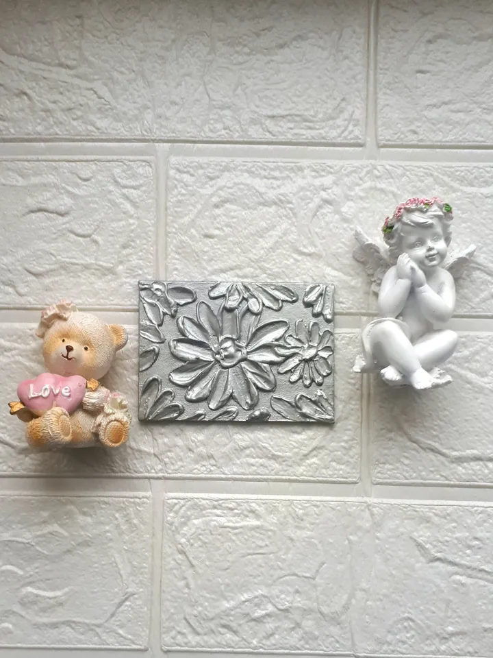 3D Silver Flowers Original ACEO, Floral 3D Art Miniature OOAK