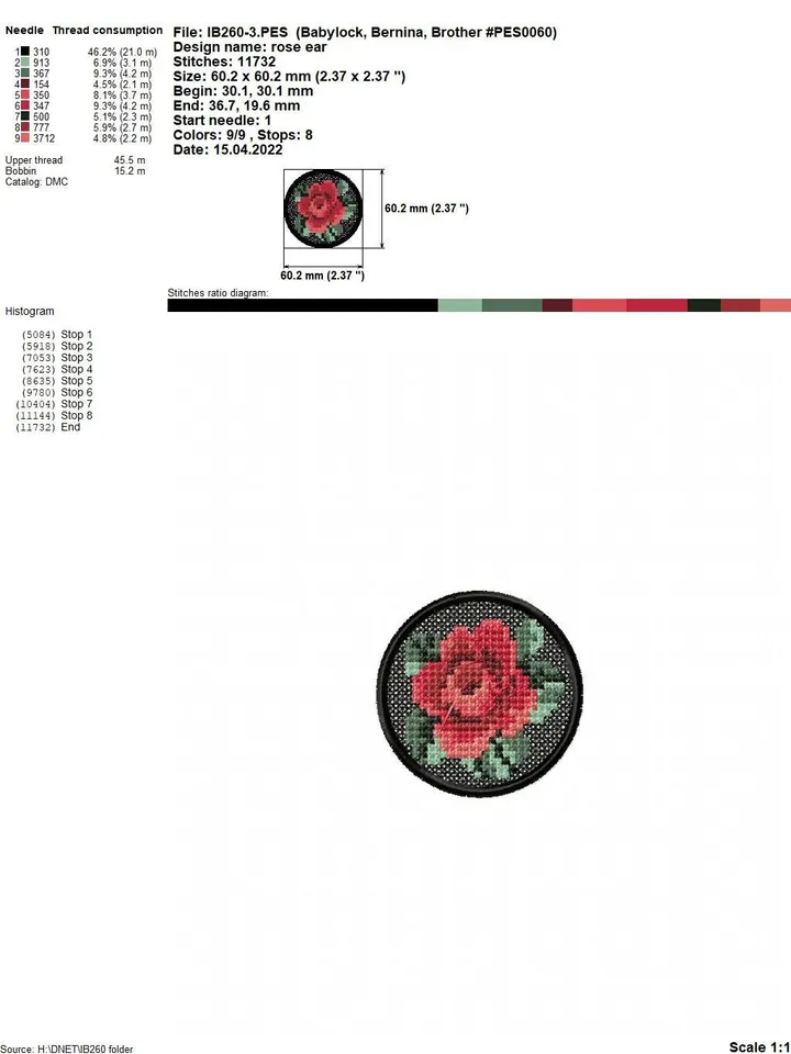 Roses Earrings FSL Cross-stitch Pattern machine embroidery designs digital embroidery pattern free standing lace embroidery motif flower