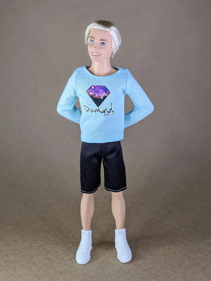 Blue printed long-sleeve T-shirt for 12-inch fashion male dolls