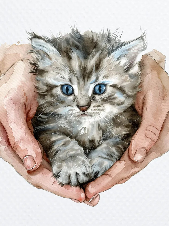 10 Fluffy Kitten in Hand PNG Clipart, Cute kitty Cat for sublimation, Printable Watercolor Cat clipart, Paper craft, junk journals