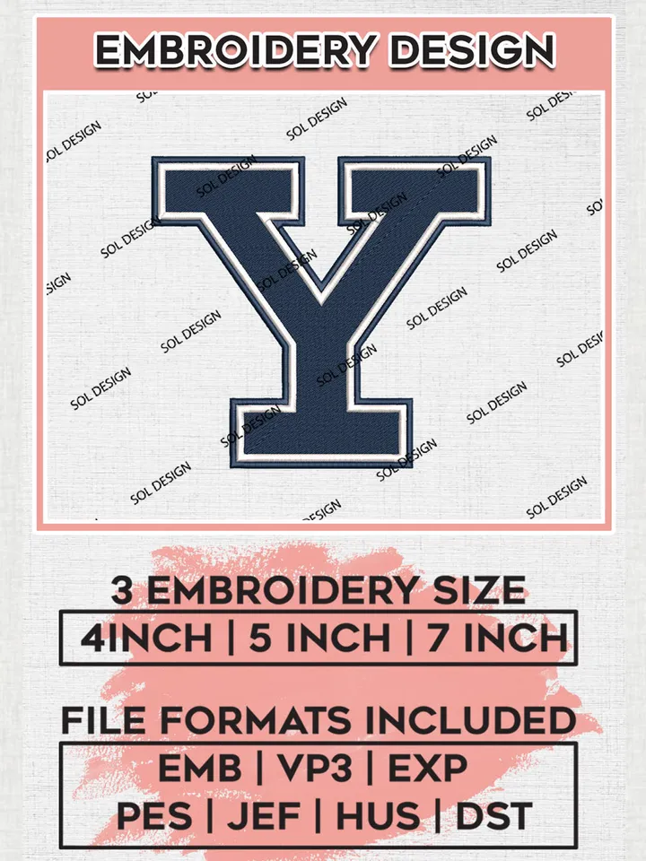 NCAA Yale Bulldogs Team Y Letter Logo embroidery designs, NCAA Yale Bulldogs Logo Machine embroidery designs, NCAA Logo embroidery designs, NCAA Lopes Machine embroidery designs, Digital Download