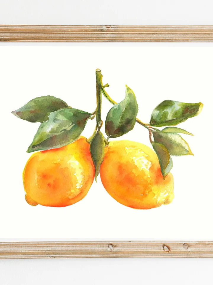Lemon Watercolor Painting, Still Life Lemon, Yellow Art Print, Kitchen Wall Decor, Italian Kitchen Art, Country Kitchen, Farmhouse Art Print