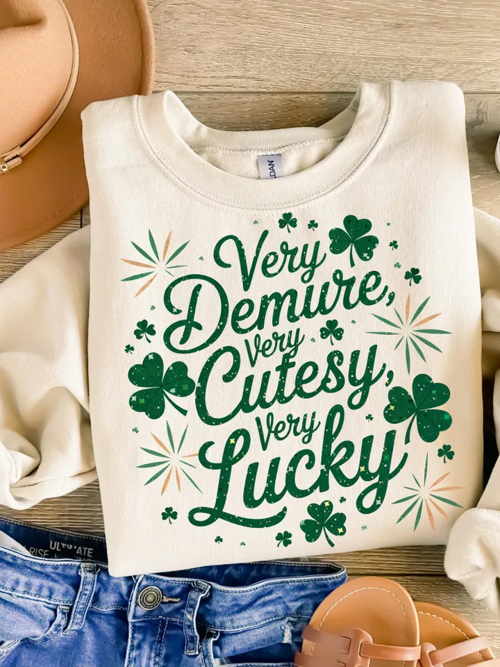 Very Demure Very Lucky Png, Glitter St Patrick's Day Coquette PNG, St Patty's Day Very Cutesy png, Lucky Shamrock PNG, Irish Png