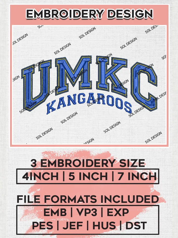UMKC Kangaroos Football Team Logo Embroidery Design Files, NCAA Kansas City Roos Machine Embroidery, NCAA Teams, Game Day, 3 sizes, NCAA Machine embroidery designs, Digital Download