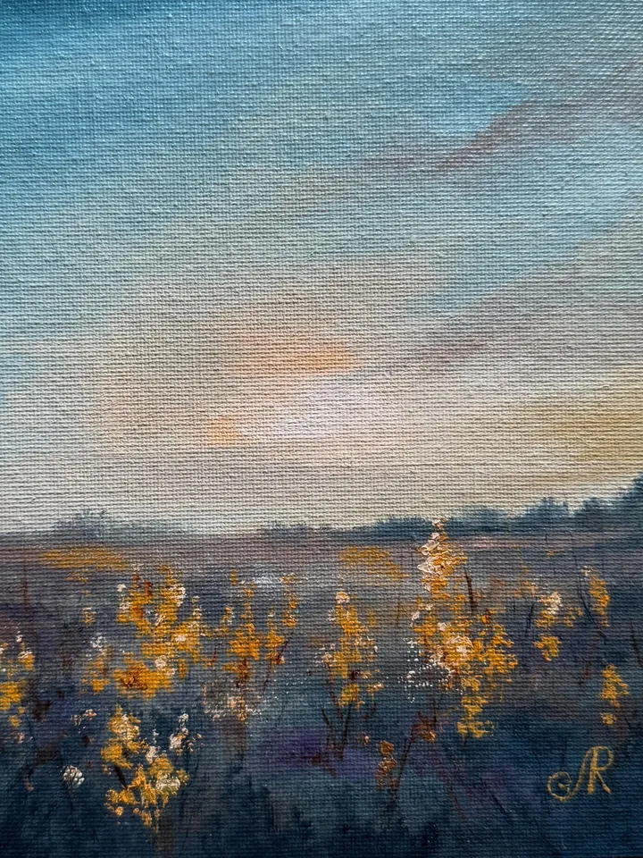 Field Oil Painting Meadow Wall Art Sunset Original Painting
