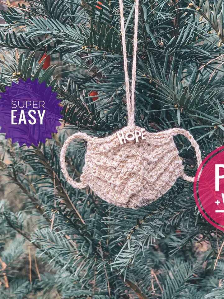 mini crochet mask ornament 2020 pattern PDF, christmas tree decorations 2020, quarantine 2020, hanging decoration digital instant download