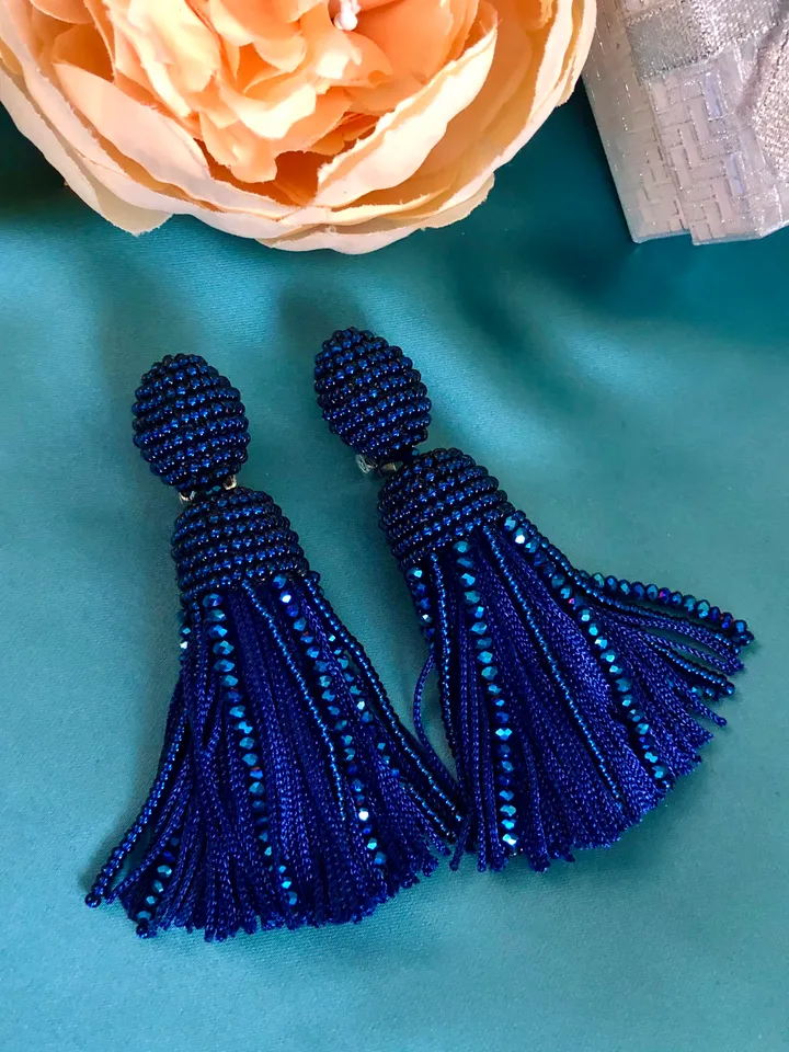 Short Tassel Beaded Earrings clip-on