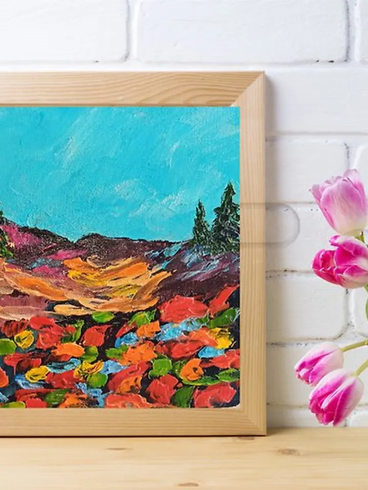 Abstract Landscape Original Oil Painting Impasto Art Miniature 6x6 inches